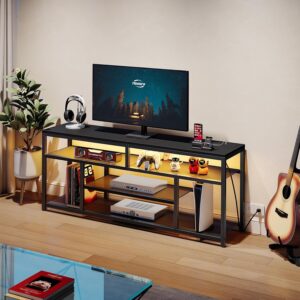 HOOBRO LED TV Stand with Charging Station, 4-Tier Entertainment Gaming Center, Modern Media Console Table, Open Shelves, 55.1"L x 13.8"W x 26.2"H, for TVs up to 65", for Living Room, Black BB47UDDS01 - Image 3