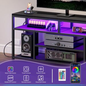 HOOBRO LED TV Stand with Charging Station, 4-Tier Entertainment Gaming Center, Modern Media Console Table, Open Shelves, 55.1"L x 13.8"W x 26.2"H, for TVs up to 65", for Living Room, Black BB47UDDS01 - Image 5