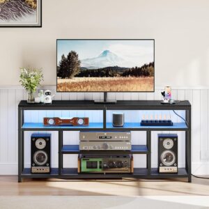 HOOBRO LED TV Stand with Charging Station, 4-Tier Entertainment Gaming Center, Modern Media Console Table, Open Shelves, 55.1"L x 13.8"W x 26.2"H, for TVs up to 65", for Living Room, Black BB47UDDS01 - Image 7