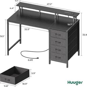 Huuger 47 Inch Computer Desk with Power Outlets and LED Lights, Gaming Desk with 4 Drawers, Office Desk with Monitor Stand, Study Work Home Office, Small Spaces, Black - Image 9