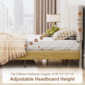 Queen Size Bed Frame Upholstered Platform Beds with Height-Adjustable Cotton and Linen Headboard, Heavy Duty Wood Slats, 6" Under-Bed Space, Noise-Free, No Box Spring Needed, Easy Assembly - Image 3