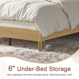 Queen Size Bed Frame Upholstered Platform Beds with Height-Adjustable Cotton and Linen Headboard, Heavy Duty Wood Slats, 6" Under-Bed Space, Noise-Free, No Box Spring Needed, Easy Assembly - Image 4