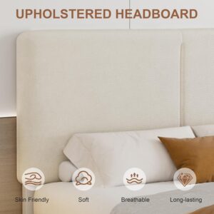 Queen Size Bed Frame Upholstered Platform Beds with Height-Adjustable Cotton and Linen Headboard, Heavy Duty Wood Slats, 6" Under-Bed Space, Noise-Free, No Box Spring Needed, Easy Assembly - Image 7