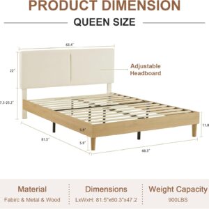 Queen Size Bed Frame Upholstered Platform Beds with Height-Adjustable Cotton and Linen Headboard, Heavy Duty Wood Slats, 6" Under-Bed Space, Noise-Free, No Box Spring Needed, Easy Assembly - Image 8