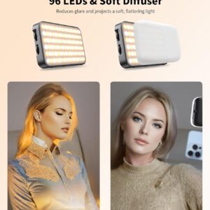 TONEOF 96 LED Cell Phone Light with Soft Diffuser and Stand, Rechargeable Magnetic Portable Selfie Light with Clip, 2500k-9900K Adjustable Lighting for Recording Videos, Cameras, Tablets, Zoom Call, Photography - Image 4
