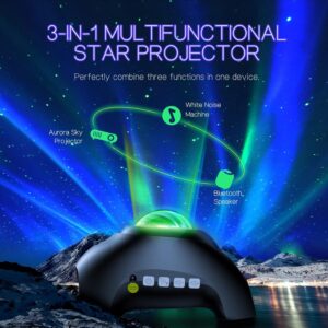 Northern Galaxy Light Aurora Projector with 33 Light Effects, LED Star Projector for Bedroom Nebula Lamp, Remote Control, White Noises, Bluetooth Speaker for Parties - Image 7