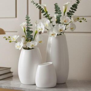 Ceramic Vase Set of 3 White Flower Vase for Home Decor, Modern Decorative Vases for Flowers/Ideal Shelf Decor/Table/Living Room/Kitchen/Office-White - Image 7
