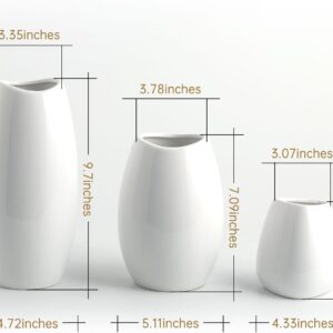 Ceramic Vase Set of 3 White Flower Vase for Home Decor, Modern Decorative Vases for Flowers/Ideal Shelf Decor/Table/Living Room/Kitchen/Office-White - Image 8
