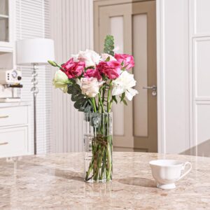 ComSaf Glass Cylinder Vases, Bud Vase for Centerpieces, 8 Inch Tall Ribbed Vase Hurricane Floating Candle Holder, Decorative Flower Vases for Wedding Reception, Home Decor, Housewarming Gift (Clear) - Image 4