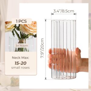 ComSaf Glass Cylinder Vases, Bud Vase for Centerpieces, 8 Inch Tall Ribbed Vase Hurricane Floating Candle Holder, Decorative Flower Vases for Wedding Reception, Home Decor, Housewarming Gift (Clear) - Image 8