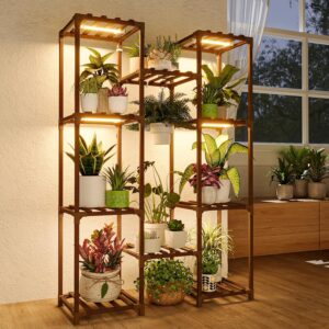 Bamworld Plant Stand with Grow Light Plant Shelf for Mutiple Pots Large Plant Holder for Living Room Patio Boho Home Decor for Gardening Warm Light - Image 2