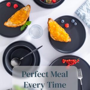 16 Piece Black Dinnerware Set for 4 | Matte Black Plates and Bowls Sets, Modern Stoneware Black Dishes Set | Scratch Resistant, Dishwasher & Microwave Safe | Matte Black Finish Ultra-Chic & Modern - Image 6