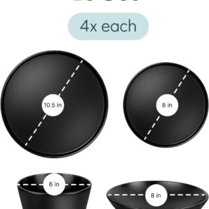 16 Piece Black Dinnerware Set for 4 | Matte Black Plates and Bowls Sets, Modern Stoneware Black Dishes Set | Scratch Resistant, Dishwasher & Microwave Safe | Matte Black Finish Ultra-Chic & Modern - Image 7