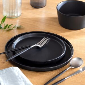 16 Piece Black Dinnerware Set for 4 | Matte Black Plates and Bowls Sets, Modern Stoneware Black Dishes Set | Scratch Resistant, Dishwasher & Microwave Safe | Matte Black Finish Ultra-Chic & Modern - Image 8