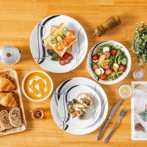 VEWEET Porcelain Dinnerware Sets for 6, 24 Pieces Plates and Bowls Set with Black and Grey Ribbon Lines, Dishes Set Dining Ware for Dinner, Microwave and Dishwasher Safe, Series FIONA - Image 3