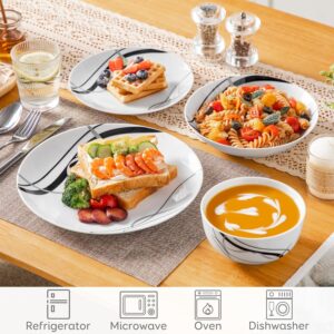 VEWEET Porcelain Dinnerware Sets for 6, 24 Pieces Plates and Bowls Set with Black and Grey Ribbon Lines, Dishes Set Dining Ware for Dinner, Microwave and Dishwasher Safe, Series FIONA - Image 5