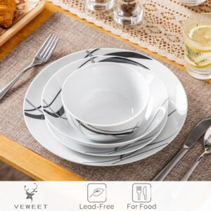 VEWEET Porcelain Dinnerware Sets for 6, 24 Pieces Plates and Bowls Set with Black and Grey Ribbon Lines, Dishes Set Dining Ware for Dinner, Microwave and Dishwasher Safe, Series FIONA - Image 6