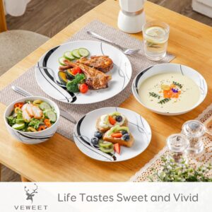 VEWEET Porcelain Dinnerware Sets for 6, 24 Pieces Plates and Bowls Set with Black and Grey Ribbon Lines, Dishes Set Dining Ware for Dinner, Microwave and Dishwasher Safe, Series FIONA - Image 8