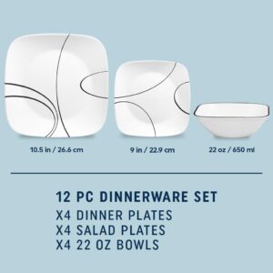Corelle 18-Piece Service for 6 Dinnerware Set Triple Layer Glass and Chip Resistant, Lightweight Square Plates and Bowls Set, Simple Lines - Image 2