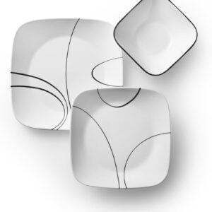 Corelle 18-Piece Service for 6 Dinnerware Set Triple Layer Glass and Chip Resistant, Lightweight Square Plates and Bowls Set, Simple Lines - Image 3