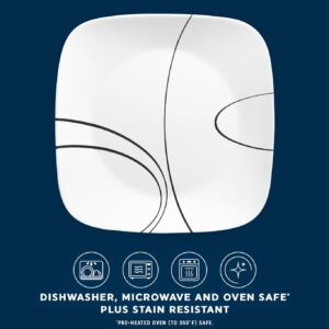 Corelle 18-Piece Service for 6 Dinnerware Set Triple Layer Glass and Chip Resistant, Lightweight Square Plates and Bowls Set, Simple Lines - Image 4