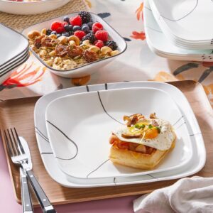 Corelle 18-Piece Service for 6 Dinnerware Set Triple Layer Glass and Chip Resistant, Lightweight Square Plates and Bowls Set, Simple Lines - Image 6
