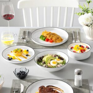 MALACASA Plates and Bowls Sets, 24 Pieces Modern Porcelain Dinnerware Set for 6 Ceramic Dishware Dishes White Kitchen Dinner Dining Ware Set wtih Black Rim Microwave and Dishwasher Safe, Series LUNA - Image 3