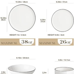 MALACASA Plates and Bowls Sets, 24 Pieces Modern Porcelain Dinnerware Set for 6 Ceramic Dishware Dishes White Kitchen Dinner Dining Ware Set wtih Black Rim Microwave and Dishwasher Safe, Series LUNA - Image 8