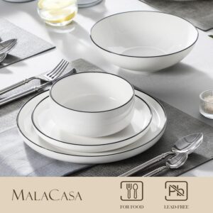 MALACASA Plates and Bowls Sets, 24 Pieces Modern Porcelain Dinnerware Set for 6 Ceramic Dishware Dishes White Kitchen Dinner Dining Ware Set wtih Black Rim Microwave and Dishwasher Safe, Series LUNA - Image 9