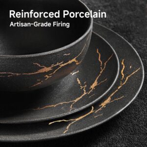 KINGSTONE Porcelain Dinnerware Sets for 8 | 24 Piece Plates and Bowls Sets Kitchen Dishes Scratch Resistant Matte Black Gold Vein Dinner Salad Plate Dishware for Party Daily Wedding - Image 5