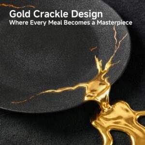 KINGSTONE Porcelain Dinnerware Sets for 8 | 24 Piece Plates and Bowls Sets Kitchen Dishes Scratch Resistant Matte Black Gold Vein Dinner Salad Plate Dishware for Party Daily Wedding - Image 6