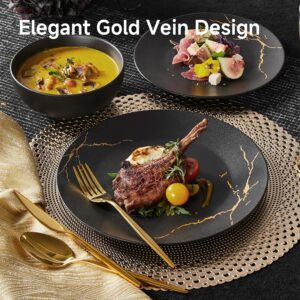 KINGSTONE Porcelain Dinnerware Sets for 8 | 24 Piece Plates and Bowls Sets Kitchen Dishes Scratch Resistant Matte Black Gold Vein Dinner Salad Plate Dishware for Party Daily Wedding - Image 7