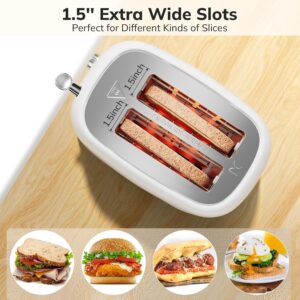 Keenstone Toaster 2 Slice, Retro Wide Slot Stainless Steel Toaster with 6 Browning Levels, Reheat & Defrost, for Bagel, Toast, Bread, Kitchen Essentials, Removable Crumb Tray, White - Image 4