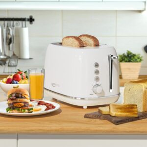Keenstone Toaster 2 Slice, Retro Wide Slot Stainless Steel Toaster with 6 Browning Levels, Reheat & Defrost, for Bagel, Toast, Bread, Kitchen Essentials, Removable Crumb Tray, White - Image 6