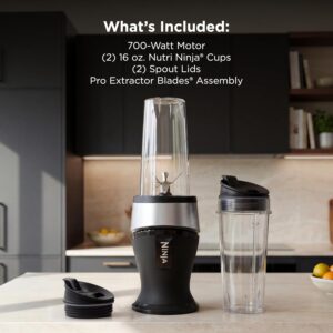 Ninja Fit Compact Personal Blender, Portable Blender for-Smoothies, Shakes, Food Prep, and Frozen Blending, 700-Watt Base, (2) 16-oz. Cups and Spout Lids, Black QB3001SS - Image 6