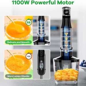 Turelar Immersion Blender Handheld Corded Hand Blenders Set 1100W, Trigger Variable Speed 5 in 1 Stick Emulsifier with Chopper, Whisk and Frother for Soup, Baby Food and Smoothies,Black - Image 3