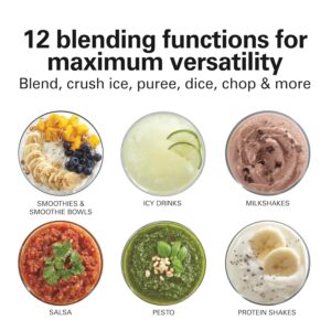 Hamilton Beach Power Elite Wave Action Blender For Smoothies, 40 Oz Glass Jar, 12 Functions Including Puree, Crush Ice, 700 Watts - Black (58148A) - Image 3