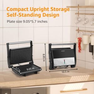 Panini Press Grill, Aigostar 1000W Sandwich Maker with Ceramic Non-stick Plates, Opens 180 Degrees for Any Size Food, 3-in-1 Sandwich Press Electric Grill, Drip Spout & Locking Lid, Sliver - Image 2