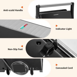 Panini Press Grill, Aigostar 1000W Sandwich Maker with Ceramic Non-stick Plates, Opens 180 Degrees for Any Size Food, 3-in-1 Sandwich Press Electric Grill, Drip Spout & Locking Lid, Sliver - Image 3