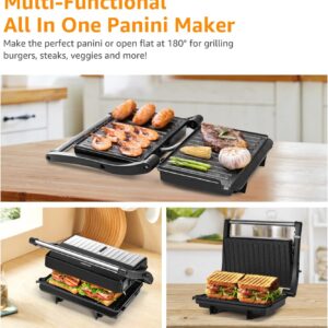 Panini Press Grill, Aigostar 1000W Sandwich Maker with Ceramic Non-stick Plates, Opens 180 Degrees for Any Size Food, 3-in-1 Sandwich Press Electric Grill, Drip Spout & Locking Lid, Sliver - Image 7