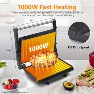 Panini Press Grill, Aigostar 1000W Sandwich Maker with Ceramic Non-stick Plates, Opens 180 Degrees for Any Size Food, 3-in-1 Sandwich Press Electric Grill, Drip Spout & Locking Lid, Sliver - Image 8