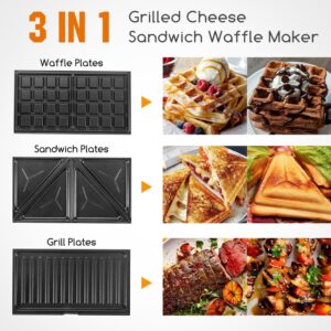 Aigostar Sandwich Maker Panini Press Grill, 3 in 1 Waffle Maker with Removable Non-stick Plates, Electric Grilled Cheese Maker, Portable Cool Touch Handle, Led Indicator Lights & Easy to Clean, 750W - Image 7