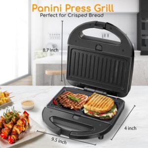 Aigostar Sandwich Maker Panini Press Grill, 3 in 1 Waffle Maker with Removable Non-stick Plates, Electric Grilled Cheese Maker, Portable Cool Touch Handle, Led Indicator Lights & Easy to Clean, 750W - Image 8