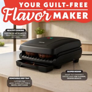 Gourmia Indoor Grill & Panini Maker – 4 Serving Contact or Open Grill, Nonstick Ceramic, Preheat Indicator Light, Slope Design with Removable Dishwasher Safe Drip Tray - Image 5