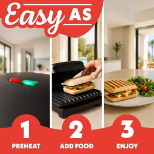 Gourmia Indoor Grill & Panini Maker – 4 Serving Contact or Open Grill, Nonstick Ceramic, Preheat Indicator Light, Slope Design with Removable Dishwasher Safe Drip Tray - Image 6