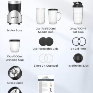 Ganiza Smoothie Blender, 900W Blenders for Shakes and Smoothies, 15-Piece Personal Blender and Grinder Combo for Kitchen, Smoothies Maker with 4 BPA-Free Portable Cup, Nutritious Recipe - Image 3
