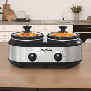 Sunvivi Dual Slow Cooker, Buffet Server and Food Warmer, Small Mini Pot with 3 Adjustable Temp & 2 Visible Glass Lids, for Parties, Holidays and Entertaining, Stainless Steel, 2 * 1.25 Quarts - Image 7