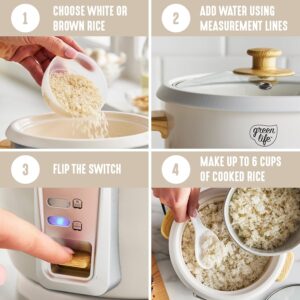 GreenLife Rice Cooker with Removable PFAS-Free Ceramic Nonstick Pot, 3-Cups Uncooked/6-Cups Cooked, Grains & Oatmeal Multicooker, Compact One-Switch Design, Auto Keep Warm, Easy Clean, Cream - Image 2
