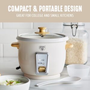 GreenLife Rice Cooker with Removable PFAS-Free Ceramic Nonstick Pot, 3-Cups Uncooked/6-Cups Cooked, Grains & Oatmeal Multicooker, Compact One-Switch Design, Auto Keep Warm, Easy Clean, Cream - Image 5