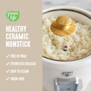 GreenLife Rice Cooker with Removable PFAS-Free Ceramic Nonstick Pot, 3-Cups Uncooked/6-Cups Cooked, Grains & Oatmeal Multicooker, Compact One-Switch Design, Auto Keep Warm, Easy Clean, Cream - Image 9